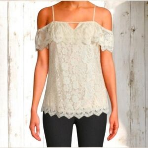 No Boundaries Juniors' Off-the-Shoulder All Over Ivory Lace Top XL 15-17‎ New